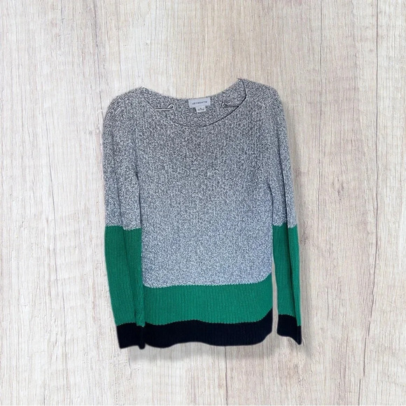 Liz Claiborne Knit Crewneck Sweater Gray Green Black Women’s Medium - Picture 1 of 10